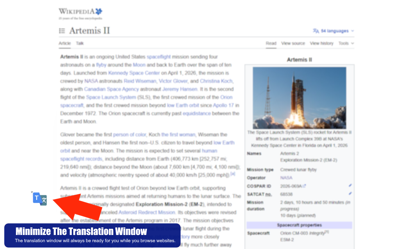 Minimized translator screenshot